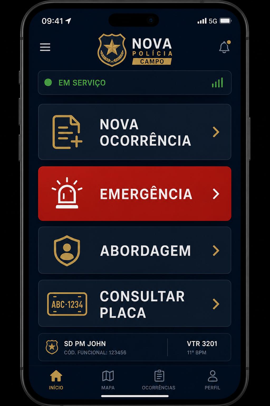 App do Guarda — tela de campo